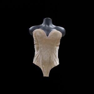 Ladies Beige Faux Velvet Lace up Body Suit